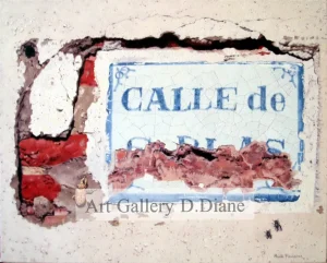 Placa cerámica deteriorada sobre muro descascarillado en Toledo. Serie «Espacios habitados».